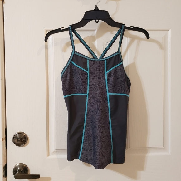 Athleta Charcoal and Aqua Strappy Tank - Picture 1 of 5